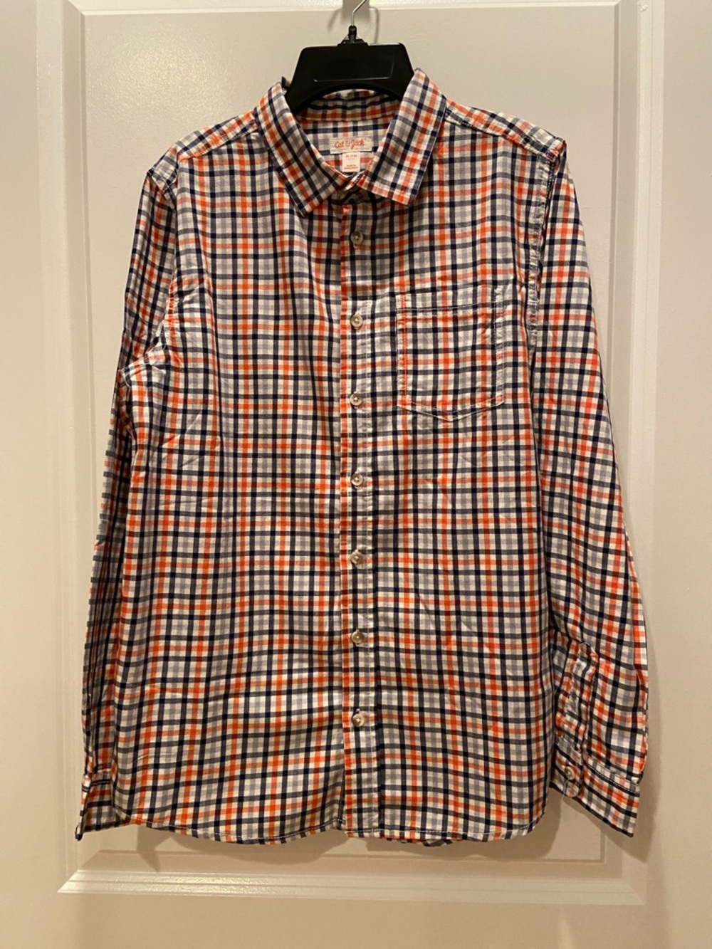 Cat & Jack Orange and Navy Plaid Button-Down Shirt